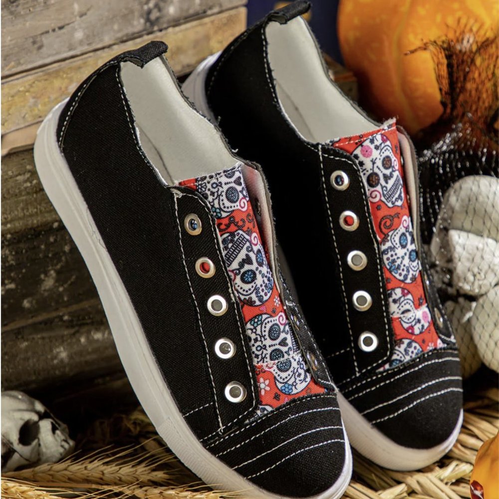 Day of the Dead Skulls- Slip On Canvas Sneakers